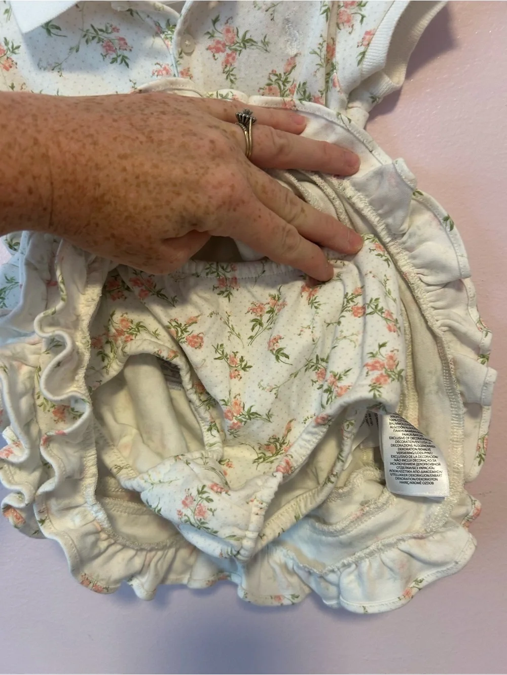 Ralph Lauren Cream Polo Dress with Pink Floral Print Sz 18 Mo